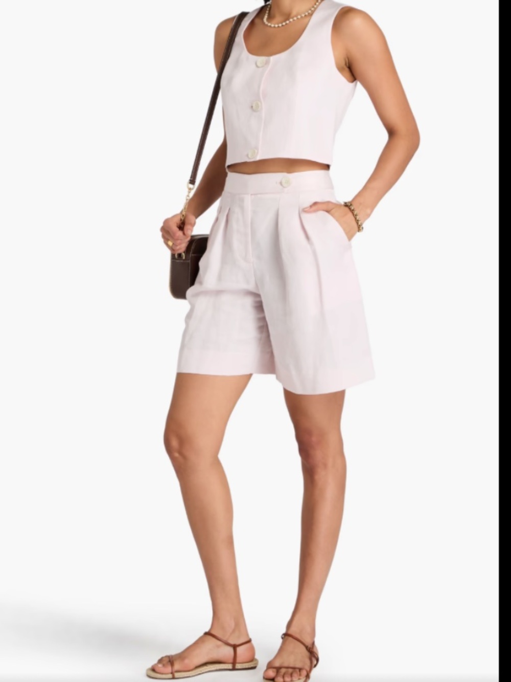 🌸 Derek Lam 10 Crosby | Terri Wide-Leg Linen-Blend Short | Light Pink | Size 6